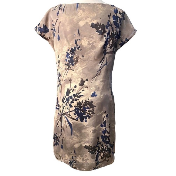 Zara Basic Womens Satin Floral Shift Mini Dress with Pockets Cream Navy SZ Small - Picture 5 of 9